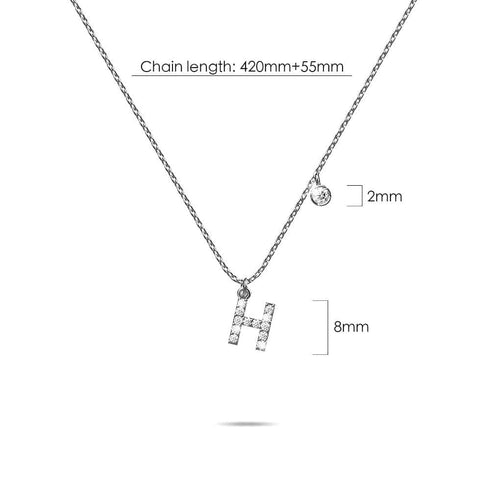 Solid 925 Sterling Silver Initial Crystal Personalised Alphabet Letter Necklace Silver